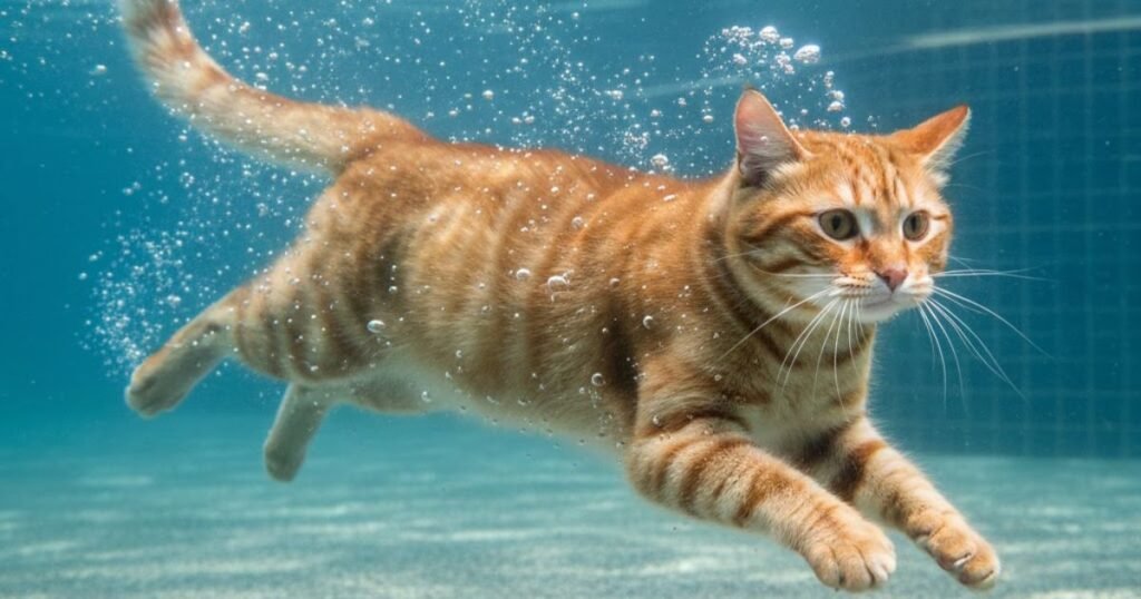gato sabe nadar em piscina