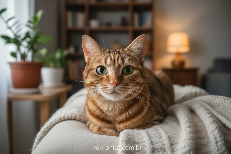 Gato atento olhando para a câmera, simbolizando a observação de sintomas de doenças em gatos.