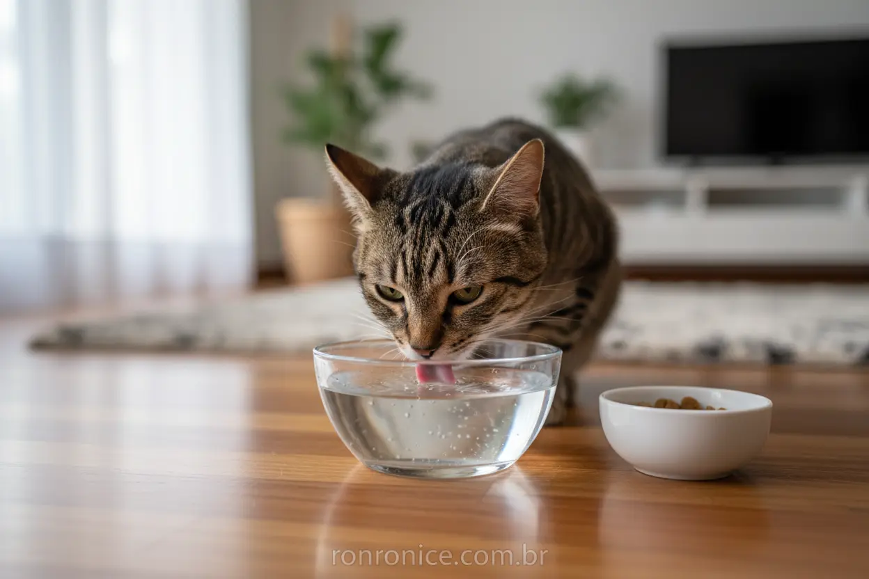 Hidratação para Gato com Diarreia Gato bebendo água para combater desidratação.