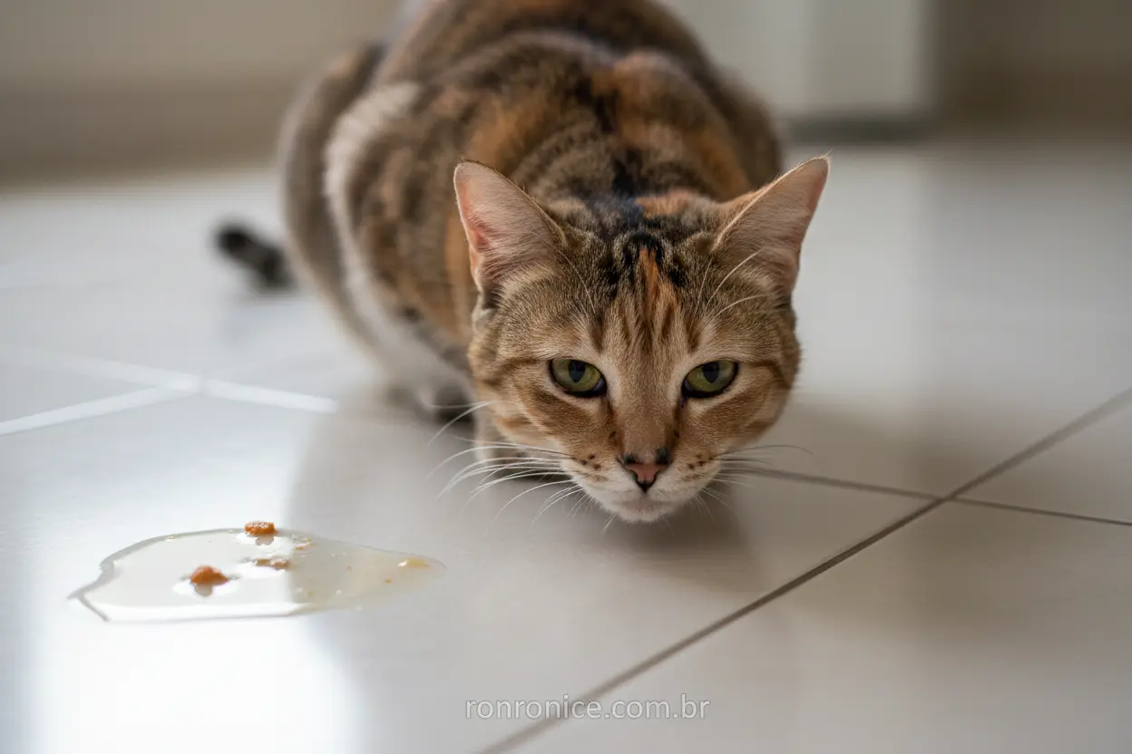 Sinais de Alerta no Vômito do Gato Gato apático com vômito no chão
