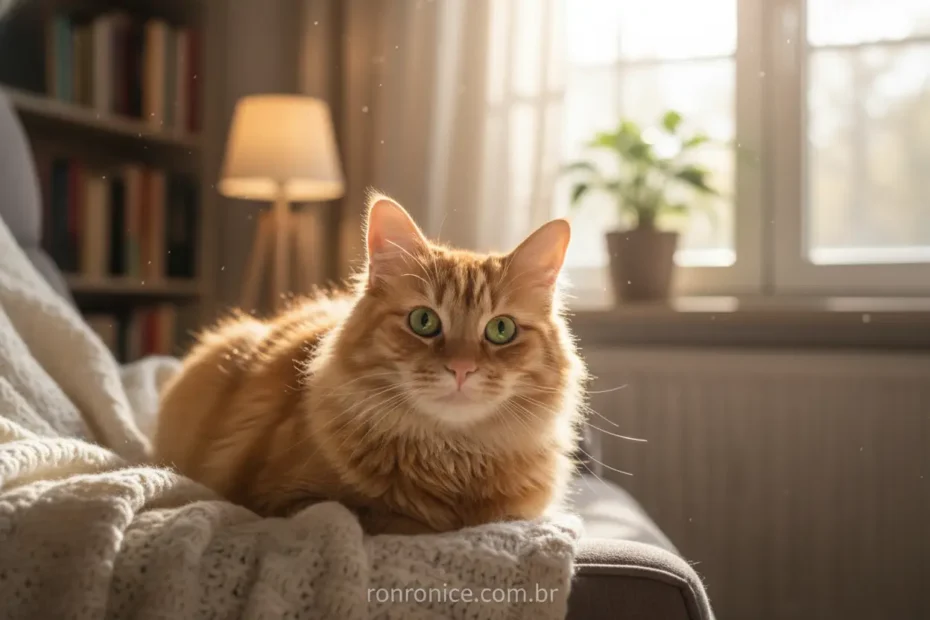 Gato ruivo fofo e saudável em um ambiente aconchegante
