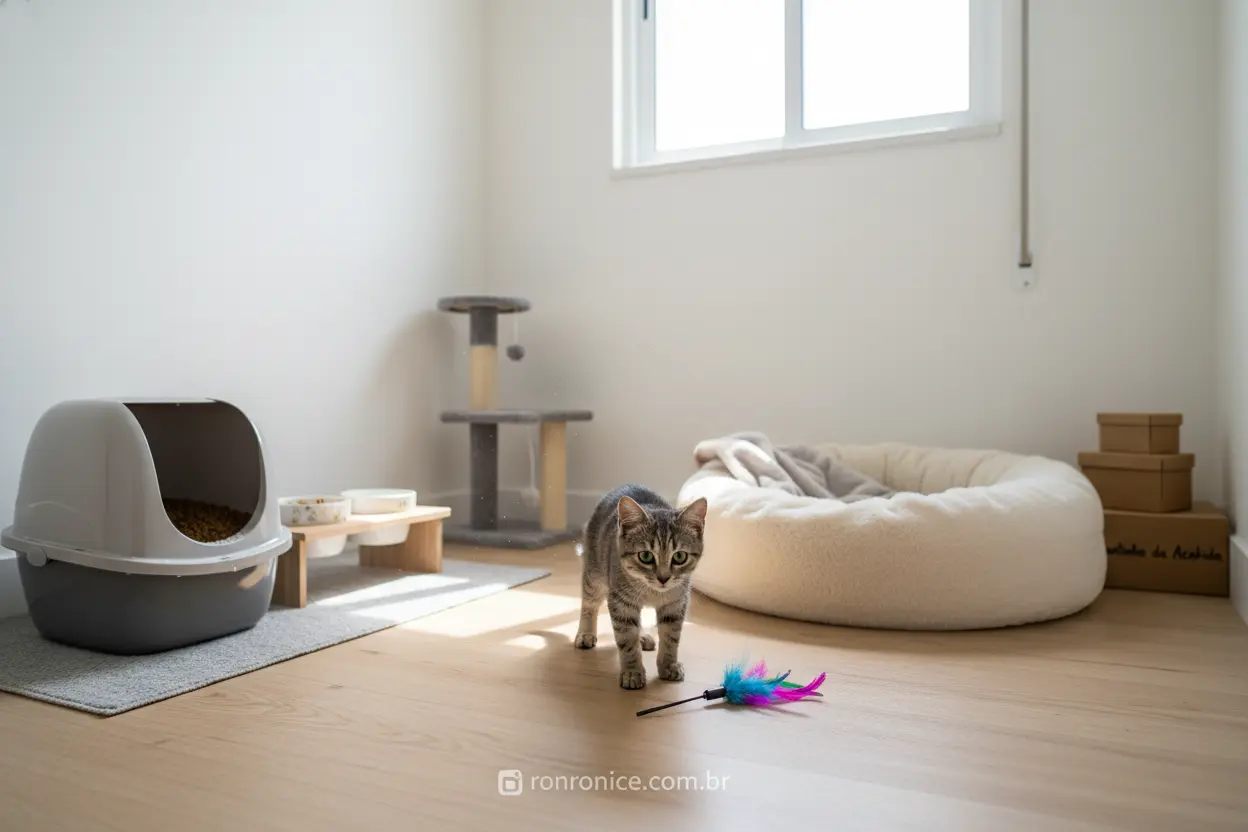 Quarto seguro com gato cinza